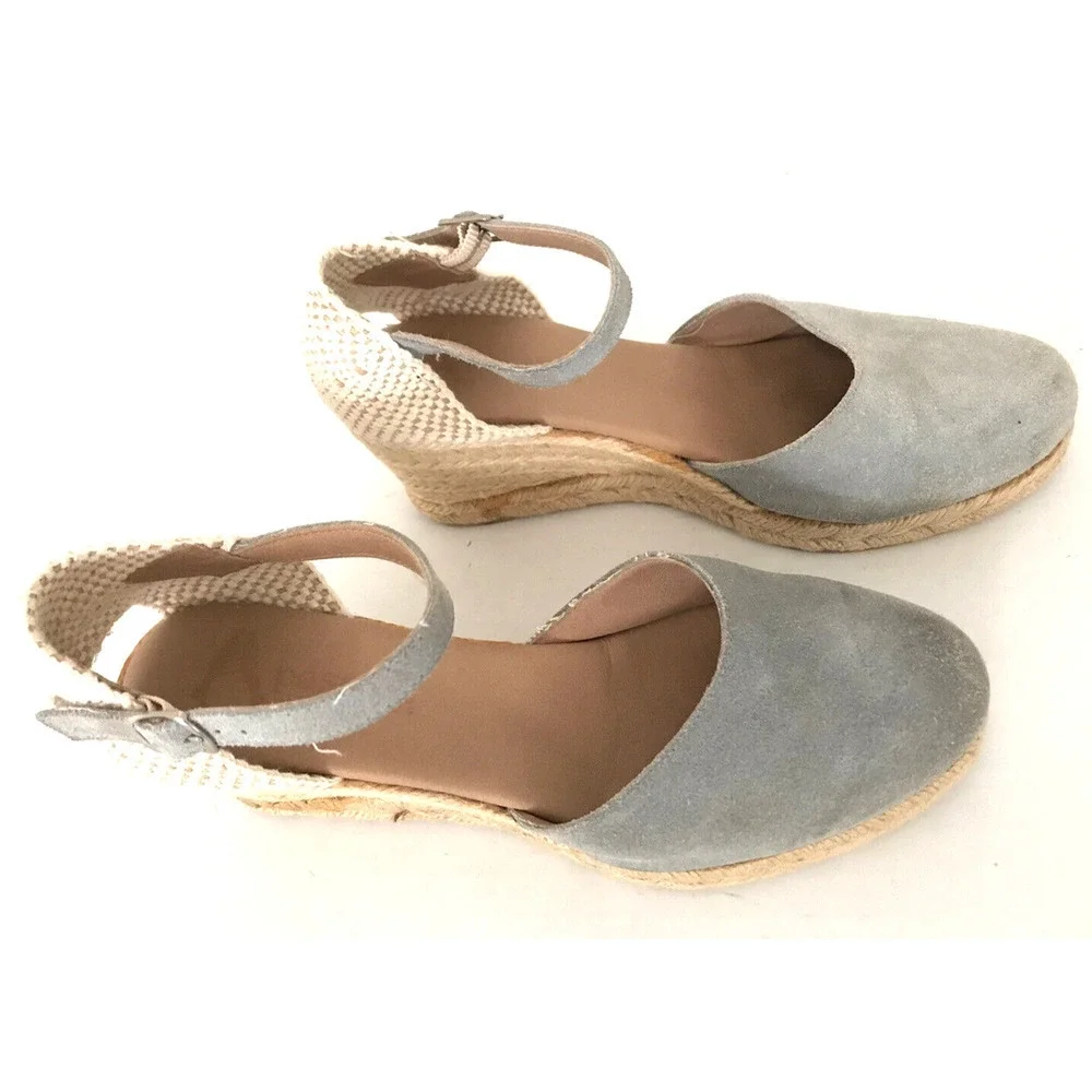 Paseart | Women's Gray Round Toe Espadrille Wedge Sandals Size 40